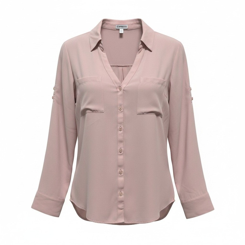 Express Portofino Shirt Women Medium Pink Excellent Long Sleeve Button Up Blouse